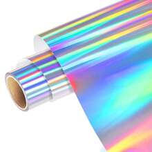 WRAPXPERT Holographic Vinyl,12\ X5ft Silver Holographic Permanent Vinyl For Halloween Decorations, Rainbow Silver Adhesvie Roll For  Silhouette Cameo,12inchx5ft,GlossySilver - 亮銀色 - 查看 1