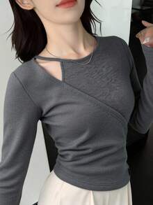 DAZY Women's Casual Crossover Crew Neck Sweater - Black - View 1