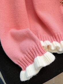 Cárdigan de punto con bolsillo, lazo, botones y contraste de color, estilo casual para mujer, otoño/invierno - Rosa - Ver 8