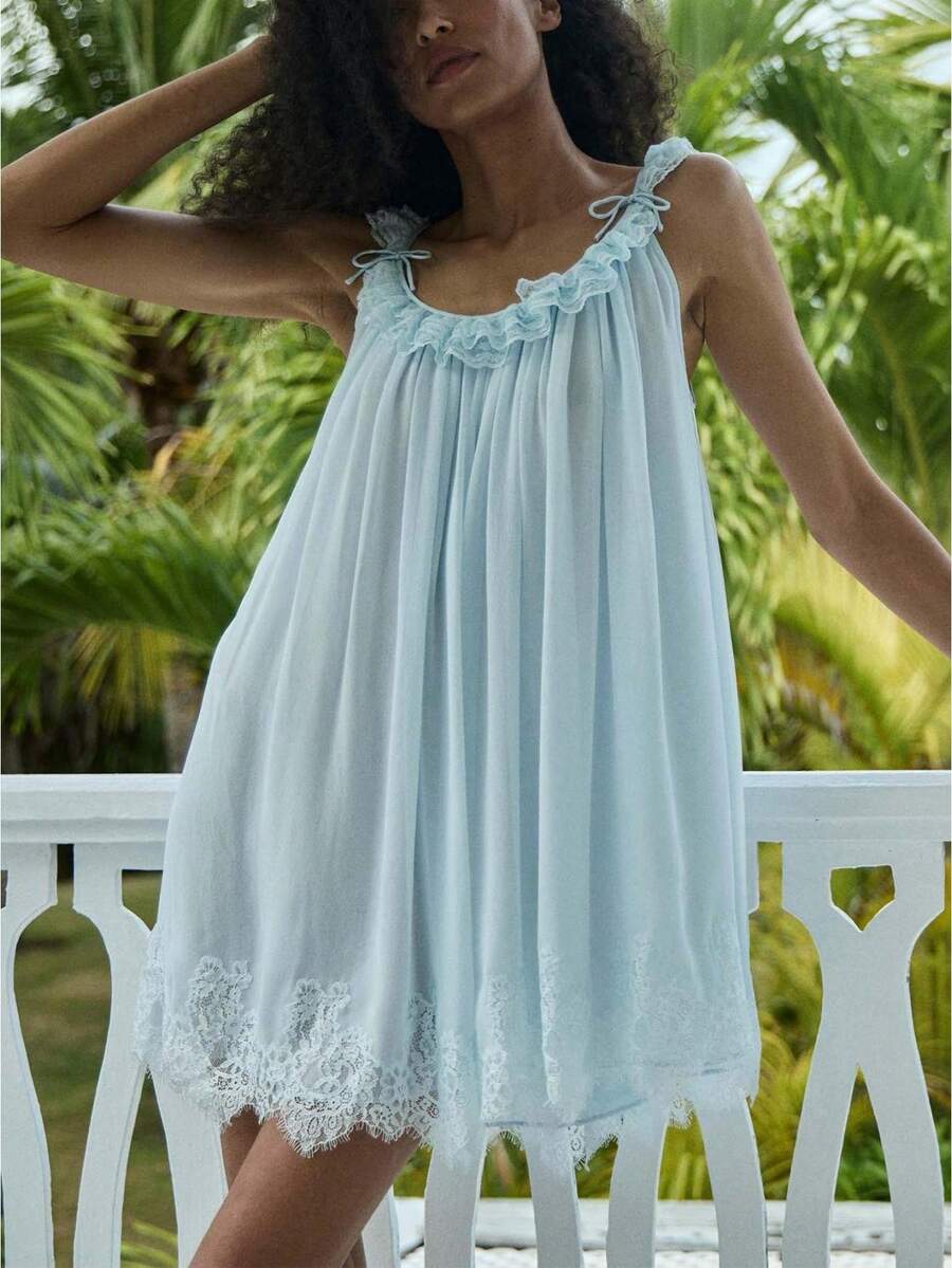 Women's Sleepwear Lace Nightdress Victorian Vintage Nightgown Loungewear Pajamas - 淺藍色 - 查看 1