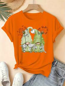 2026 Women's Fantasy Dwarf Dandelion Print T Shirt,Bright Red Round Neck Short Sleeve Top,1XL-5XL Spring Summer Autumn Daily Wear - trắng - Xem 9