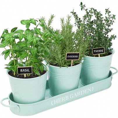 AWYYIndoor Herb Garden Herb Planter For Indoor/Outdoor Farmhouse Plant Pots Windowsill Herb Garden With Tray Planter Only Window Pots