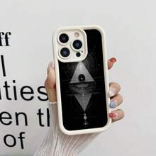 Cubierta de telefono para iPhone con borde negro y diseño geométrico blanco con triángulo y círculos abstractos para uso diario y estilo moderno - Blanco - Ver 1
