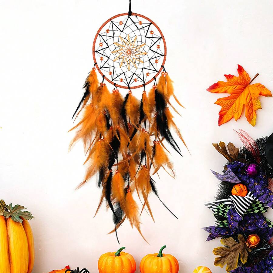 1PC Vintage Dream Catcher Feather Hanging Ornament Room Decoration Suitable As A Birthday Gift For Girlfriend Or Best Friend - 58-2205 Đen và Cam - Xem 1