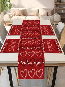 1pc Heart Pattern Table Runner/Placemat, Suitable For Holidays, Parties, Birthdays, Dinners, Kitchen, Dining Room, All Seasons Home Decor - Multicolor - View 2