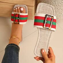 Women's Flat Sandals, Rhinestone Strap Slip-On Open Toe Slides, Non-Slip Flat Summer Slippers For Women - Multicolor - View 1