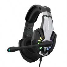 Gaming Headset, Surround Stereo Game Headphones With Noise Cancelling Mic, LED Lights & Soft Memory Earmuffs For PS Series, PC Computer Games - 黑色 - 查看 9