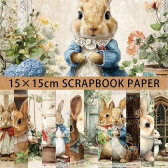 24/36PCS Vintage Rabbit Garden Scrapbook Paper Pad, 5.9*5.9inch Single Side Heavyweight Cute Rabbit Background Scrapbook Paper For DIY Crafts, Journaling, Card Making, Scrapbooking Creative Material Paper