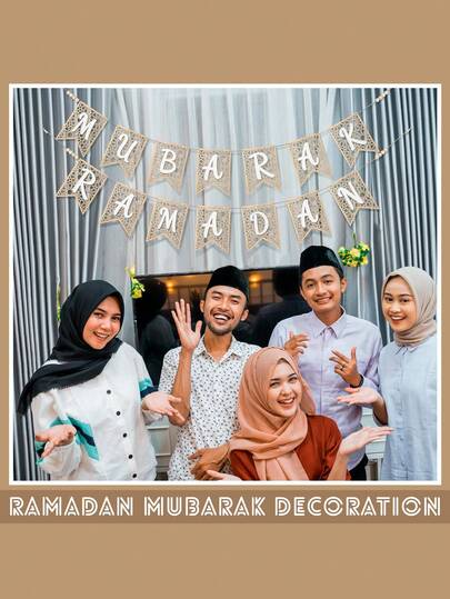 Eid Al-Fitr muslimsk festival trädekorativ banderoll rustik pärlströja muslimsk festdekorationer hem öppen spis inomhus utomhus Eid Ramadan Mubarak banderoll trä Ramadan Mubarak dekorationer rustik pärlströja banderoll muslimsk festdekorationer hem öppen spis inomhus utomhus
