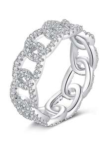 1枚银色链条设计戒指，镶嵌立方氧化锆，时尚女款戒指 - 銀色 - 查看 4