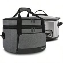 AWYYYOREPEK 2 Layer Slow Cooker Carrier Compatible With 6 7 8 Quart Crock-Pot Insulated Large Slow Cooker Travel Bag With Bottom Pad Lid Fasten Straps For Family Gathering Potluck Gift For Women - 深灰色 - 查看 1