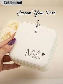 Personalized Name Heart Jewelry Box , Custom Beige Bridesmaid Jewelry Case With Zipper Closure, Fabric-Lined Interior & Compartments, Elegant Travel Jewelry Organizer For Bridesmaid Proposal Gifts, Jewelry Organization, Elegant Jewelry Box , Zipper Closure Box, Bridesmaid Gifts, Jewelry Boxes - 彩色 - 查看 4