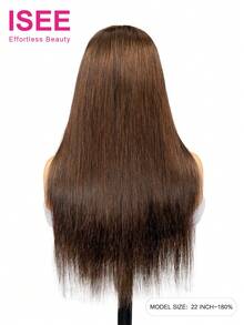 ISEE Tóc giả thẳng màu nâu sô cô la, tóc thật, kiểu lace closure 9"x6", dài 16-28 inch, độ dày 180%, không cần keo dán, phù hợp cho người mới bắt đầu, đã được tỉa sẵn, đã được cắt sẵn, tóc giả lace closure dành cho nữ. - S4 - Xem 3