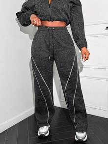 LovelyWholesale Pantaloni sportivi da donna con coulisse e motivo a venature, dritti, per l'autunno quotidiano