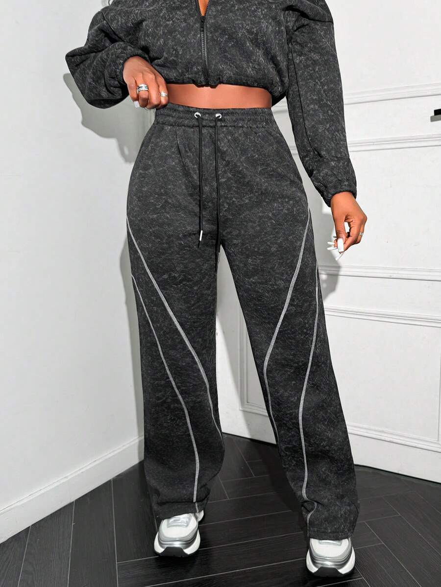 LovelyWholesale Pantaloni sportivi da donna con coulisse e motivo a venature, dritti, per l'autunno quotidiano