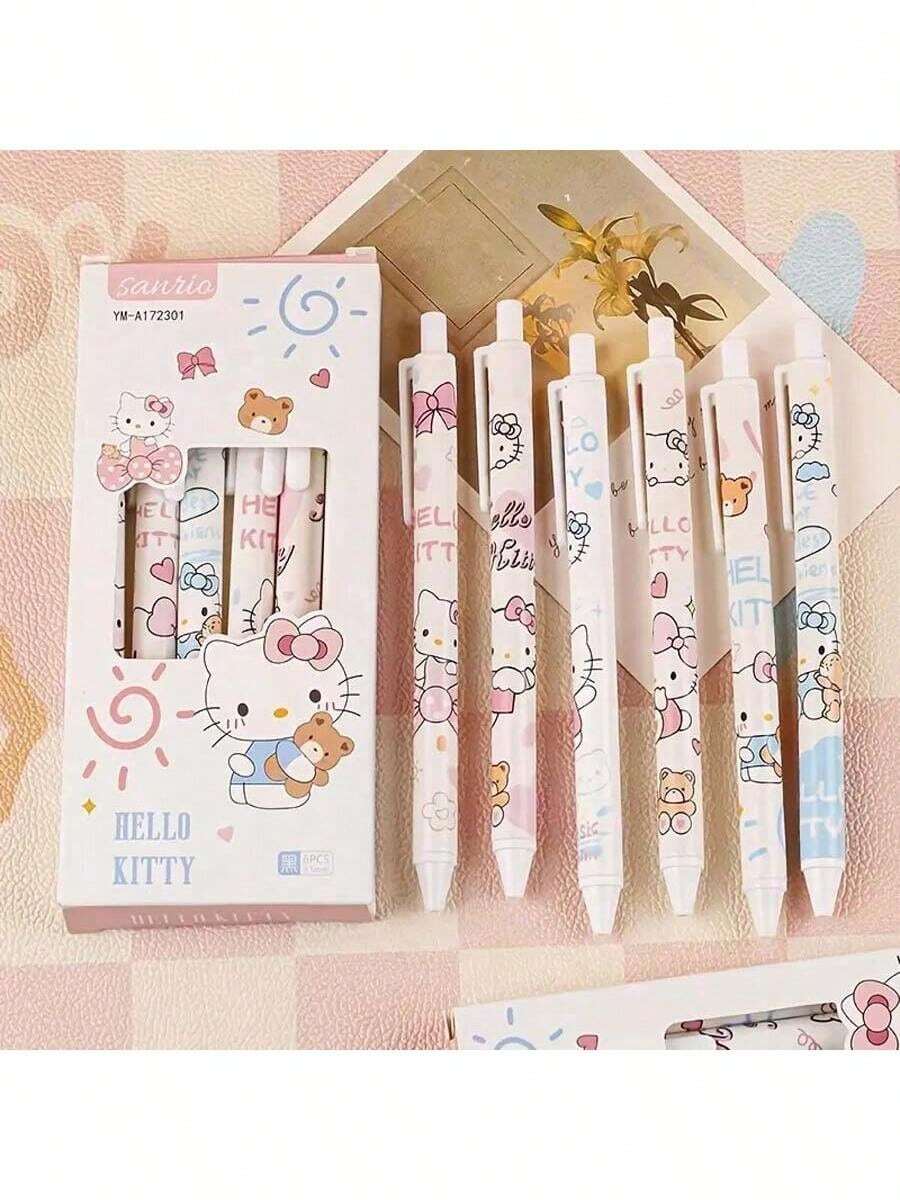 Sanrio 6支/套 三丽鸥授权 Hello Kitty & Kuromi 卡通图案圆珠笔，耐用，书写流畅，办公学习用品 - 彩色 - 查看 1