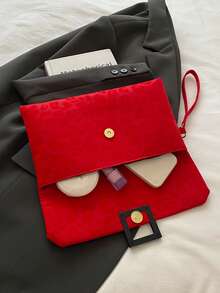 Fashionable Minimalist Casual Clutch Bag For Women, New Solid Color Retro Envelope Purse Coin Pouch - Red - View 4