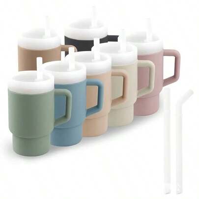 Taza de aprendizaje para bebé de 9 onzas con diseño de doble pajita de silicona, 2 pajitas antifugas, botella de agua portátil y fácil de limpiar para niños pequeños