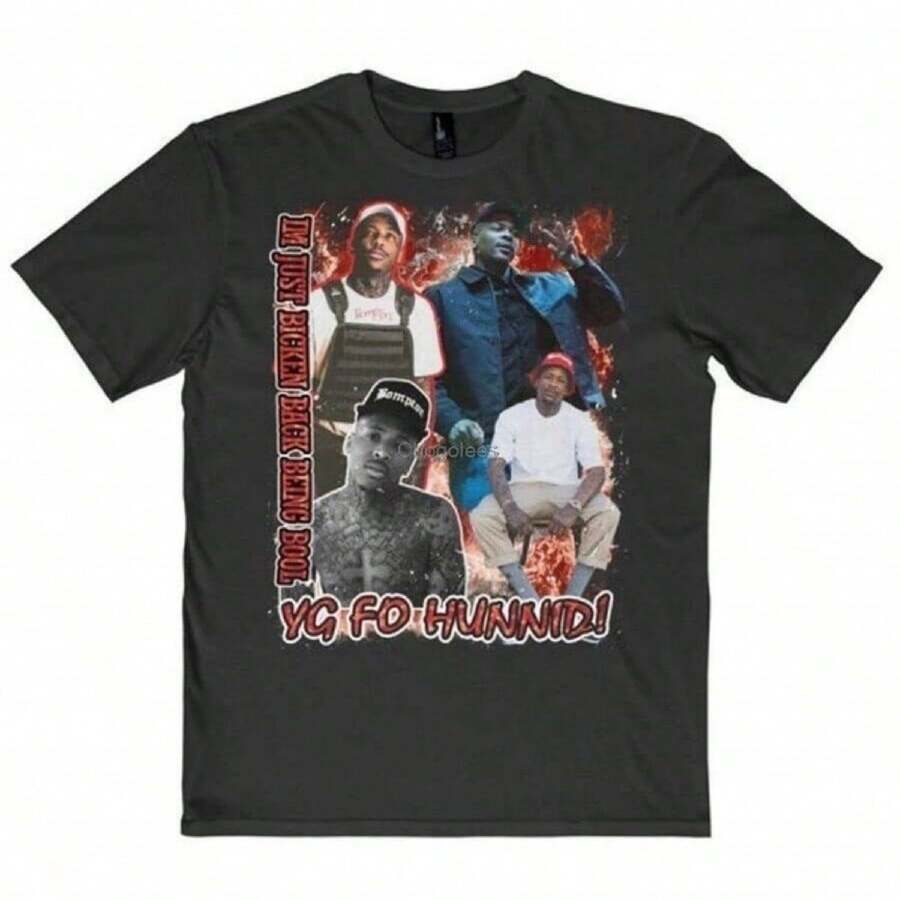 Vintage Style Black YG 4Hunnid Rap Tee Shirt Red Hunnid T Shirt Red Hunnid T Shirt Gift For Him Gift For Her Gift For Friend - Negro - Ver 1