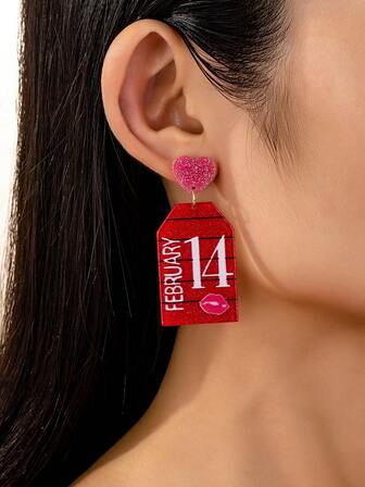 1 par de pendientes colgantes con corazón y labios de acrílico de moda para el Día de San Valentín, joyería de regalo para fiesta de niñas