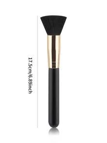 1pc Flat Foundation Brush, Wooden Handle, Black Synthetic Bristles, Suitable For Liquid And Cream Cosmetics, Professional Foundation Brush, Makeup Tool - Black - View 2