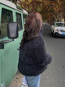 Chaqueta de algodón de pana chaqueta de algodón corta femenina versión coreana de pan suelto Novedad de invierno: chaqueta de algodón de pana para mujer, estilo coreano, corte holgado, largo corto, tallas grandes, chaqueta ligera para estudiantes, cálida y cómoda, informal, cuello alto, prenda exterior de algodón de pana. - Negro - Ver 7