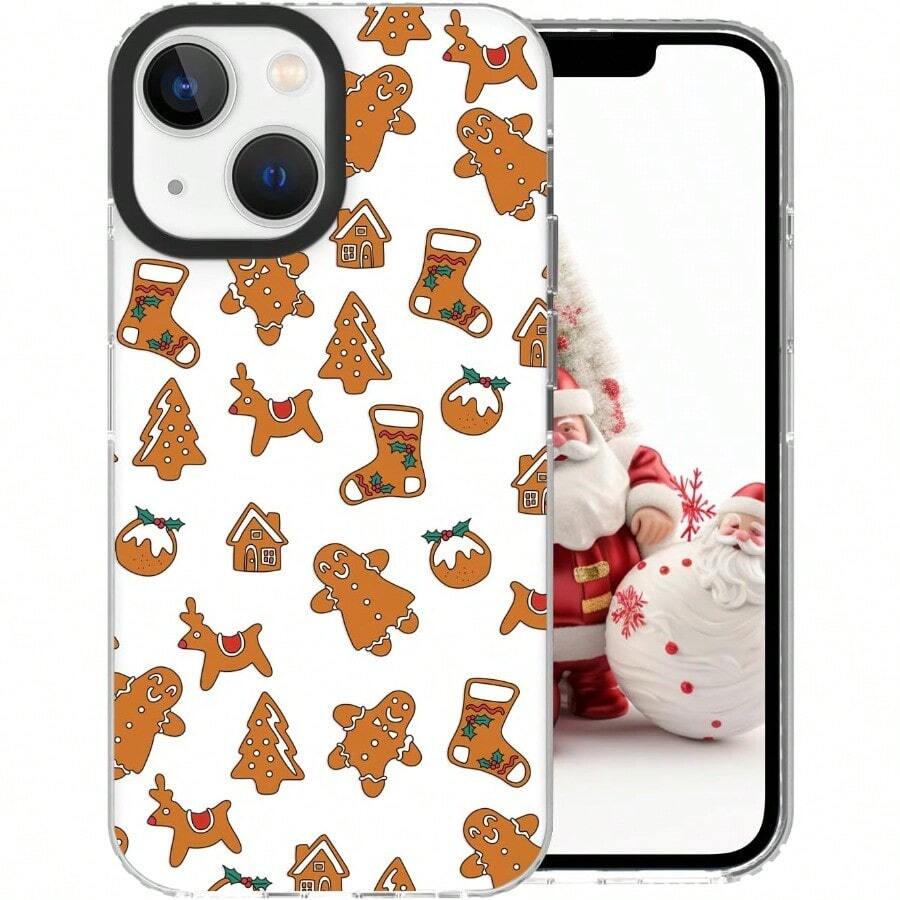 YFunda de telefono de Navidad compatible con iPhone 13 de TPU suave transparente + marco de camara negro funda protectora a prueba de golpes con patron de jengibre para hombre diseño de - Para iPhone 13 - Ver 1
