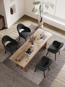 Goeurvant Modern Crescent-Back Upholstered Dining Chairs With Armrests And Solid Wood Legs For Dining Room, Living Room, Study - Set Of 2 / Set Of 4 / Set Of 6 - Black - Black - View 2