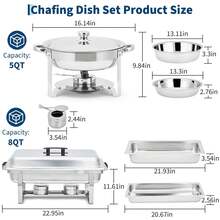 Buffet Warmer Set, 8 QT Rectangle & 5 QT Round Stainless Steel Chafing Dishes With Lid, Food & Water Pan And Fuel Holder, Chafing Dish Buffet Set For Parties & Holiday Events - 2件裝 - 查看 2