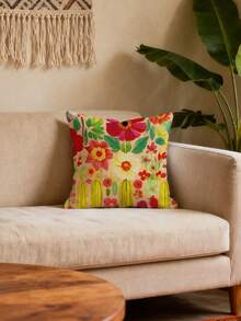 1pc Floral Print Pillow Case/Cushion Cover, 17.7*17.7 Inches (45*45cm), Peach Velvet Fabric, Digital Printing Single-Sided, Suitable For Sofa, Living Room, Bedroom, Car, Office, Hotel, Decoration, Perfect Gift For Family And Friends, All Seasons - Multicolor - View 3