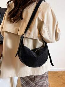 1pc Women's Fashionable Solid Color Minimalist Shoulder Bag, PU Leather, Suitable For Dates, Shopping, Versatile - Black - View 8