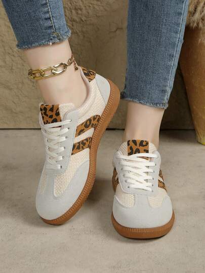 2024秋季新款女士户外休闲运动鞋，金属扣装饰，人造革，系带，舒适时尚