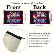 K-Pop Style Makeup Bag, Cute Korean Lettering And Heart Hand Design, Multifunctional Travel Toiletry Pouch For Women, Perfect Christmas, Birthday, Or Graduation Gift For K-Pop Fans, Sisters, And Friends - Multicolor - View 6