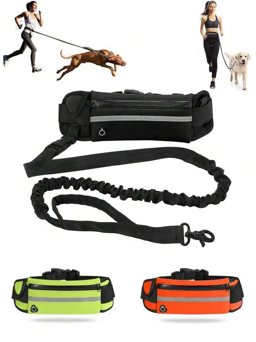 1 pièce Laisse pour chien mains libres avec poche de taille à fermeture éclair, poignées rembourrées doubles et cordon élastique durable, convient pour la promenade, le jogging et l'entraînement d'animaux de compagnie, fournitures pour animaux de compagnie