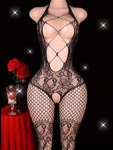 Sexy Lingerie, 1 Piece Full Cutout Fishnet Dress, Elegant Tight Jumpsuit, Cutout Mesh Tight Crotch Bodysuit, Women's Sexy Lingerie, Valentine's Day Erotic Lingerie, Halloween Erotic Lingerie, Date Night, Surprise Gift