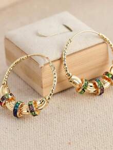 一对优雅几何圆形耳环，精致商务风格，奢华时尚气息 - 幾何圓圈耳飾 - 查看 2