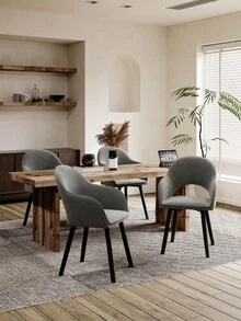 Goeurvant Modern Crescent-Back Upholstered Dining Chairs With Armrests And Solid Wood Legs For Dining Room, Living Room, Study - Set Of 2 / Set Of 4 / Set Of 6 - Dark Gray - Dark Grey - View 3