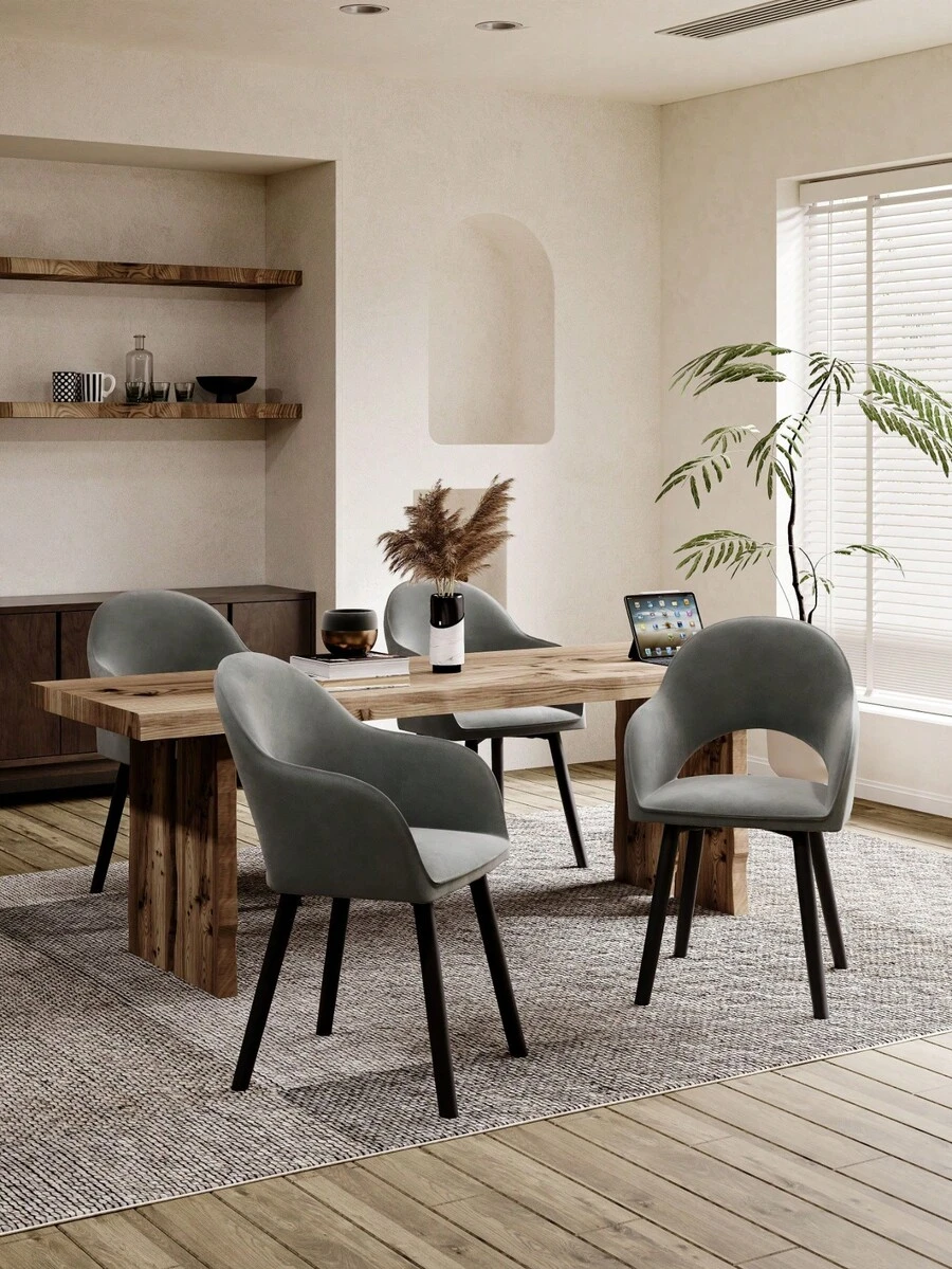 Goeurvant Modern Crescent-Back Upholstered Dining Chairs With Armrests And Solid Wood Legs For Dining Room, Living Room, Study - Set Of 2 / Set Of 4 / Set Of 6 - Dark Gray/Velvet - 深灰色 - 查看 1