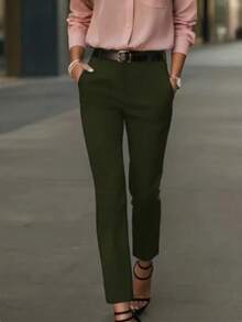 Women's Trousers - Elegant And Fashionable, Suitable For Work, Without Belt Spring - Olive Green - View 2