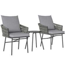 Outsunny 3-Piece Rattan Bistro Set, Including 2 Garden Chairs, A Coffee Table, And Removable Cushions. Ideal For Balconies, Gardens, Or Patios. Color: Gray Steel. - 深灰色 - 查看 9