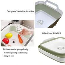 WSXC 9L 2.4Gal Dish Basin Collapsible With Drain Plug Space Saveing Kitchen Storage Tray Dish Wash Basin Portable Dish Tub Foldable Dishpan For Camping RV Green - 淺綠色 - 查看 4