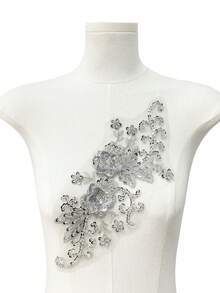 1件/包 多色可选 新款蕾丝网纱刺绣水钻亮片贴花，DIY服装配饰，婚纱装饰，长30厘米 x 宽13厘米 - 彩色 - 查看 11