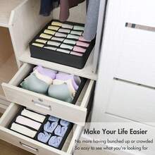 四件套抽屉收纳分隔架，可折叠衣柜收纳整理篮和布艺收纳盒，用于存放衣物、内衣、胸罩、领带、配饰、袜子 - 黑色 - 查看 3