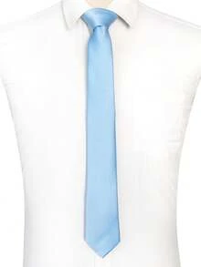 1pc Solid Color Satin Necktie, Men's Solid Color Tie, Suitable For Business And Wedding Occasions (7cm),Festival,Graduation Gift - Baby Blue - View 2
