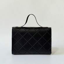 女士时尚简约菱形迷你方包，压纹PU皮革，金属扣 - 斜挎/手提包，日常使用 - 黑色 - 查看 5