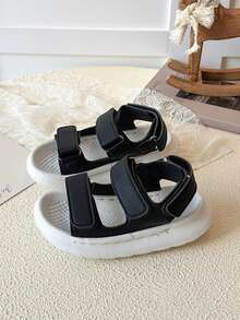 Kids Fashion Flat Beach Sandals, Unisex Hook And Loop Casual Slippers - Black - View 2