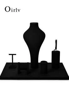 Oirlv 1 st helsvarta premium smyckesställ för ringar, örhängen, klocka och halsband, skyltdocka för huvud, hals, skyltdocka och halsband, disk för smyckesställ - Svart - Visa 7