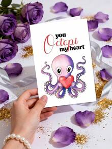 趣味章鱼情人节贺卡 - “你是我的章鱼”主题贺卡，附信封 | 送给他、她、丈夫、妻子、未婚夫/妻的完美礼物 - 理想的情人节礼物 - 1张 - 彩色 - 查看 7