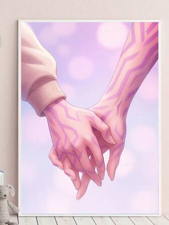 Kit de pintura de diamantes 5D, Cazadores de demonios anime de amantes que se toman de las manos, pintura de diamantes 5D redonda con mosaico de rhinestones artificiales, suministros de pintura para principiantes, pintura de diamantes hecha a mano con gemas para decoración de pared del hogar y regalo