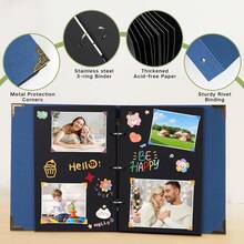 ZEEYUAN Journal Scrapbook Memories Photo Book Album 60 Black Pages Vintage DIY Photo Scrap Book Hardcover Scrapbook Gifts For Couples Anniversary Christmas Than1ks 1giving Valentines Day,Blue,NavyBlue - 海軍藍 - 查看 3